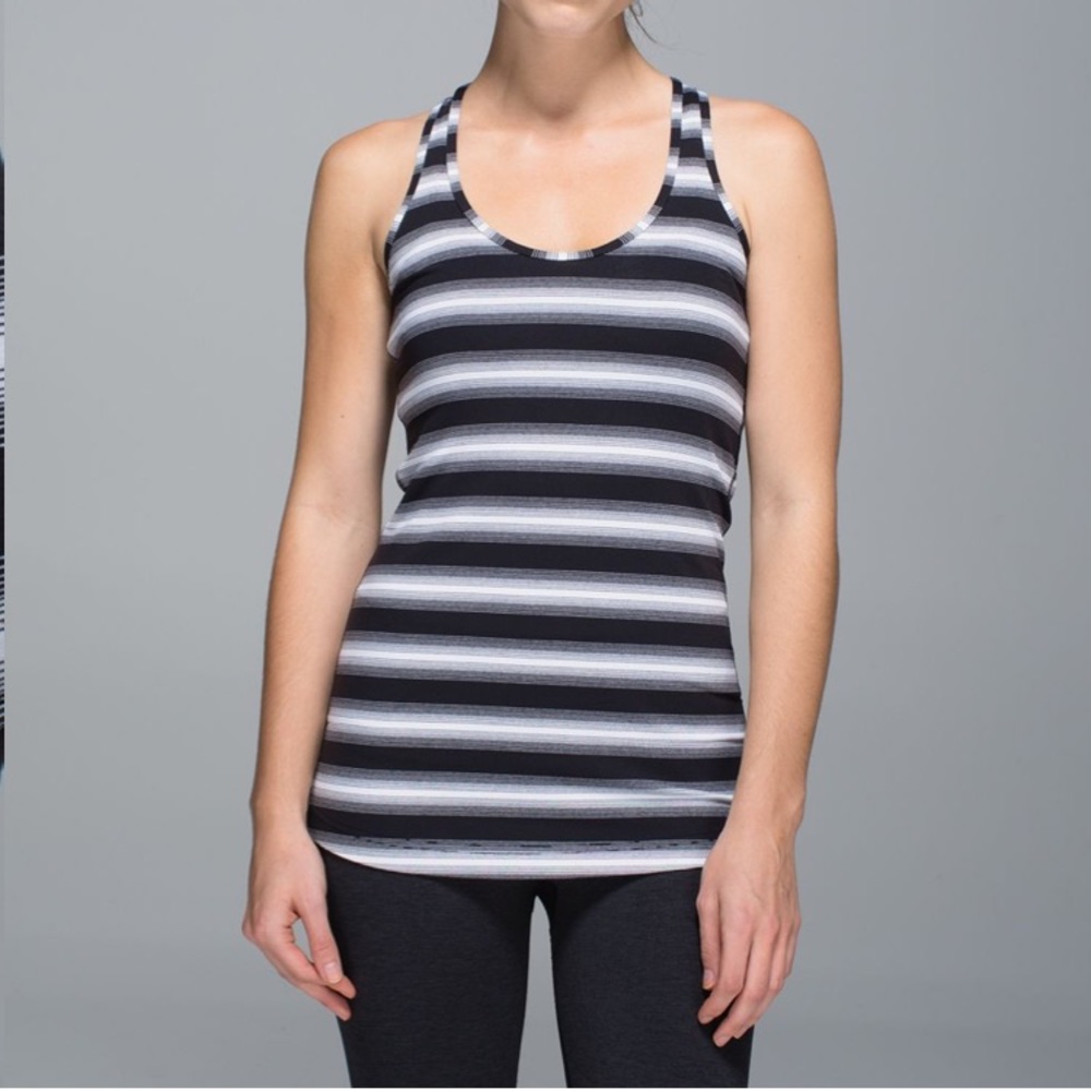 NWOT Lululemon Cool Racerback Tank Top Capilano Stripe White Black Luon Size 6